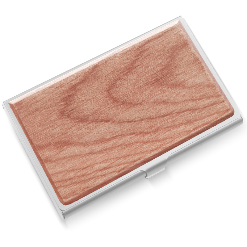 片面貼り無垢材超薄型アルミ合金名刺入れ木目金属名刺入れ赤木カード入れビジネスギフト