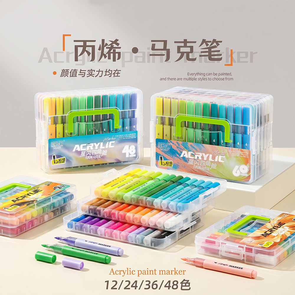 Creative Soft Acrylic Markers for Children, 12/48 Colors, Waterproof, Non-Bleeding, DIY Ceramic Graffiti Pens
