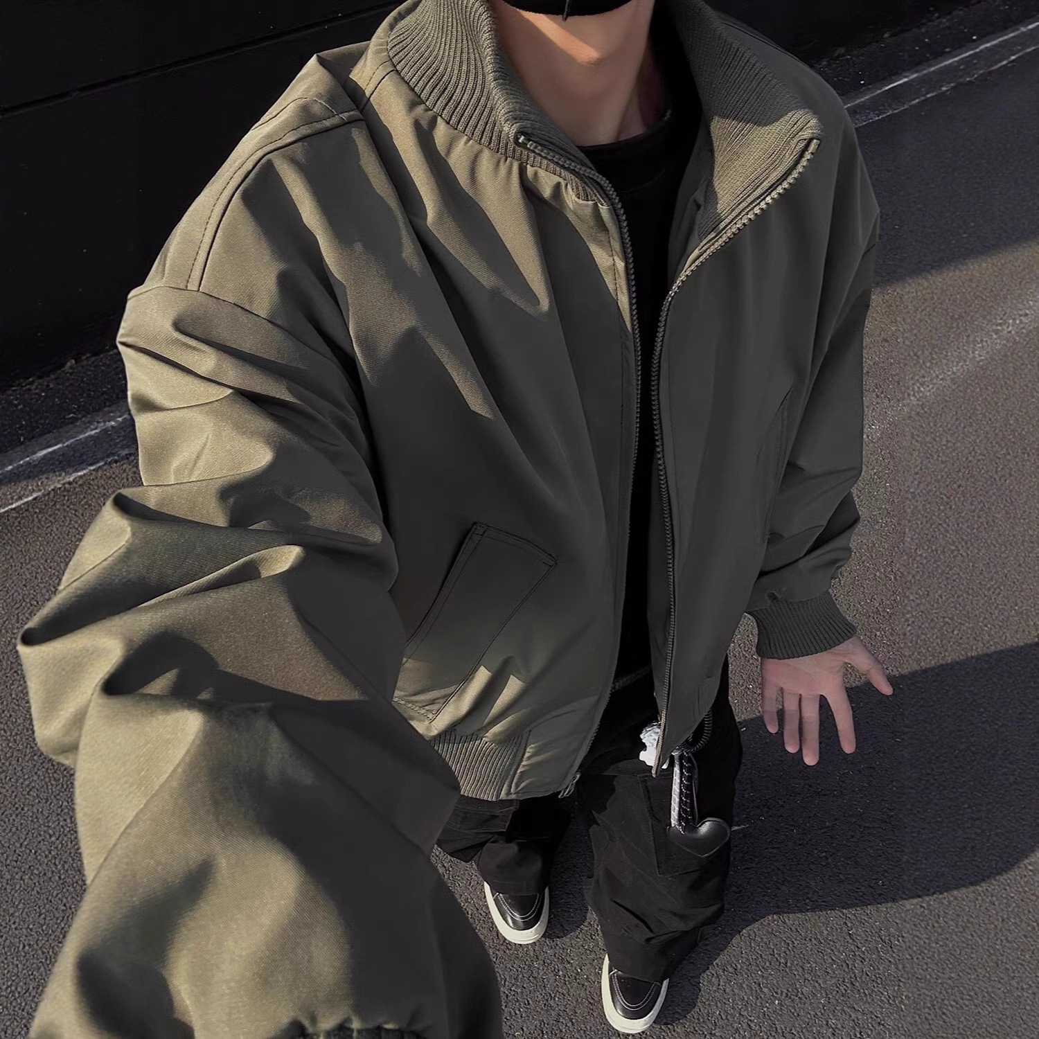 军绿色飞行夹克男款春季cleanfit美式短款棒球服外套宽松立领上衣