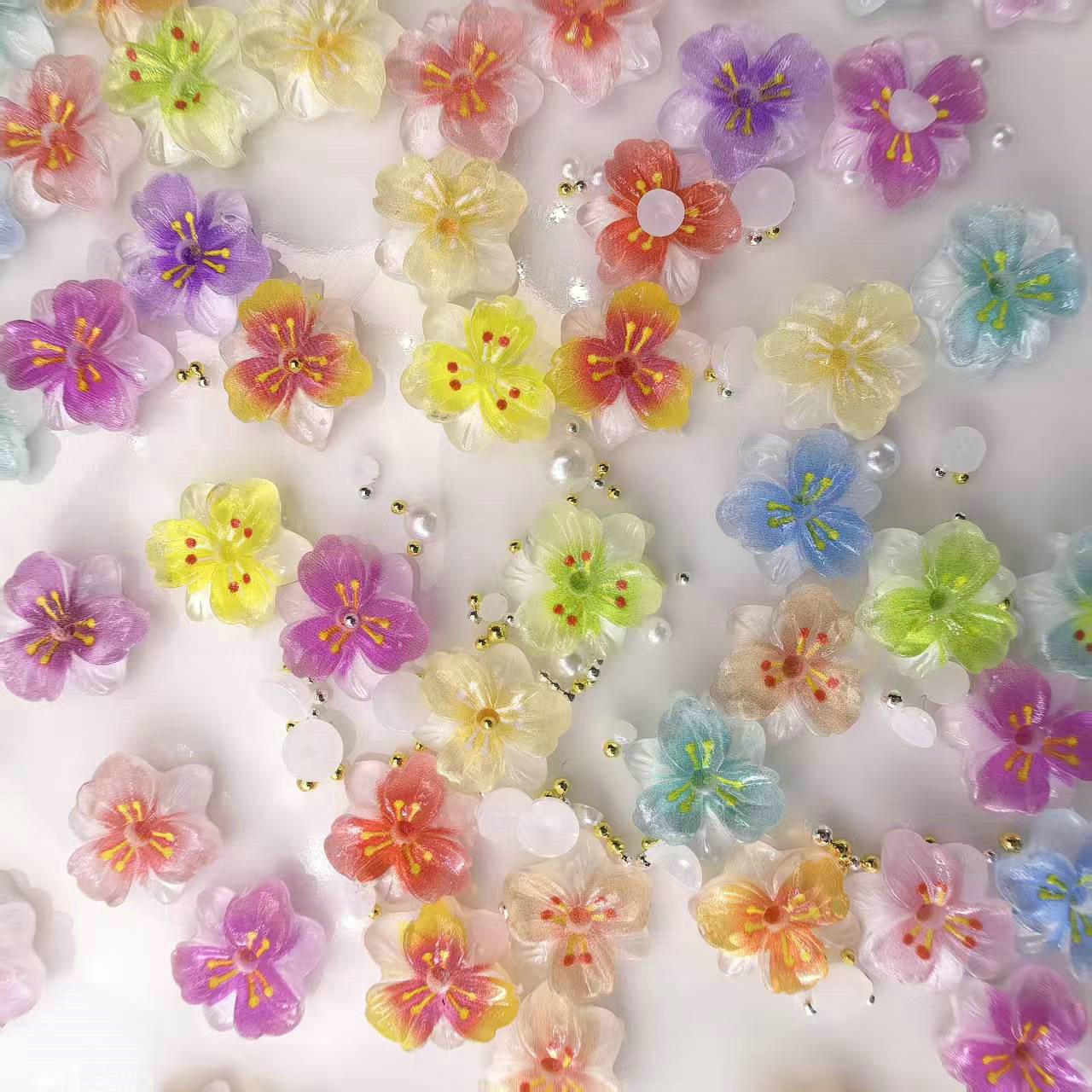 新款冰透花瓣美甲饰品树脂花网红三生桃花美甲小饰品批发树脂01