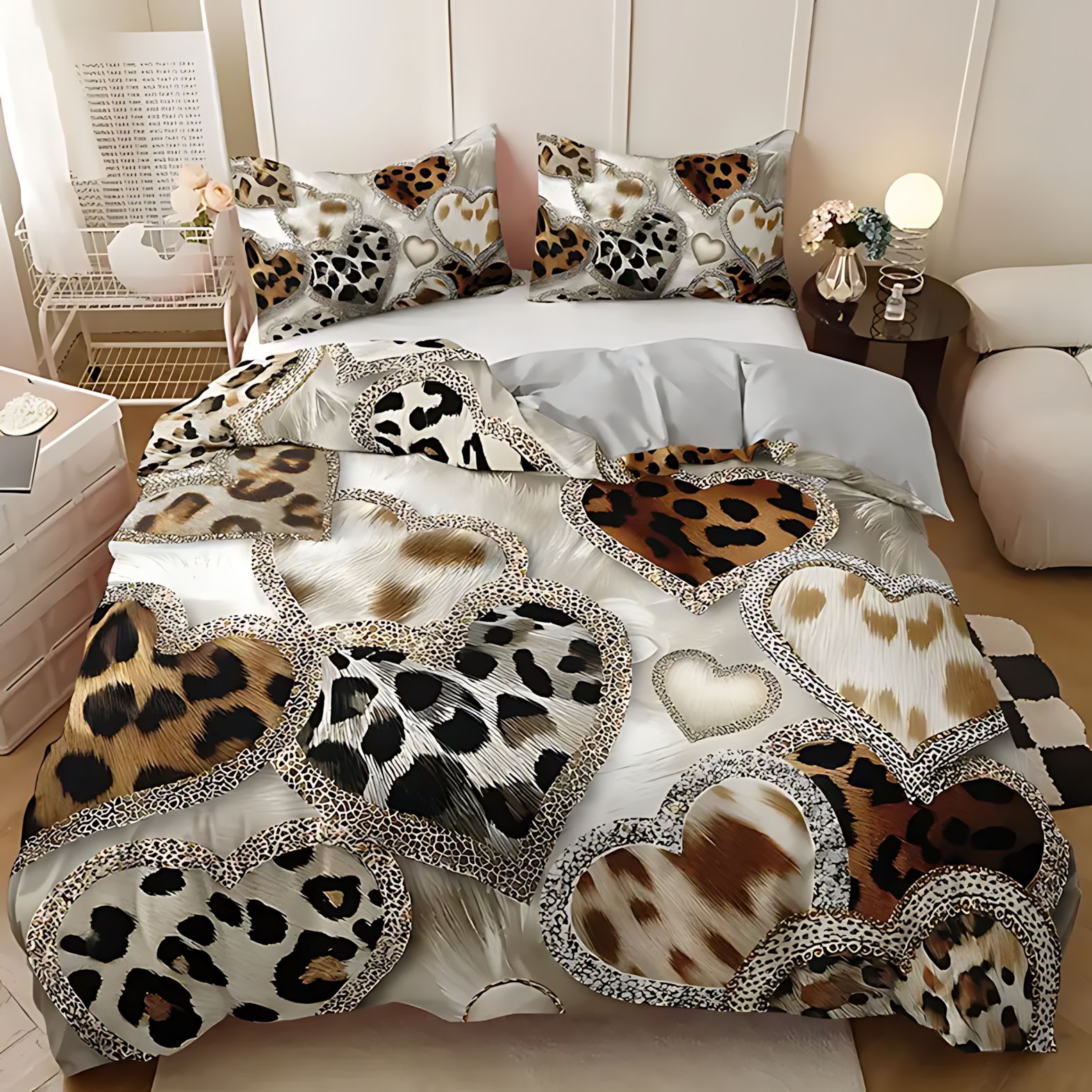 TEMU / JIT ropa de cama transfronteriza amor leopardo impresión digital HD colcha de colcha fuente de fábrica