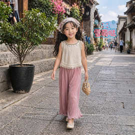 【XMD】2026夏季女童套装 波西米亚刺绣背心裤两件套女童夏季套装