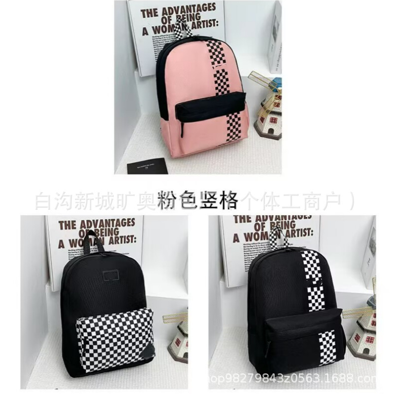Cross-border fashion versatile casual backpack, black and white checkered classic unisex student school bag, Vans outdoor sports backpack