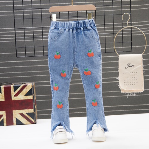 Girls' jeans, kids' elastic jeans, girls' long pants, children's pants
