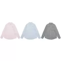 2025 Summer Cross-Border Rl Raffia Stripes Basic Classic Embroidered Pony Couple Oxford Cloth Shirt Long Sleeves