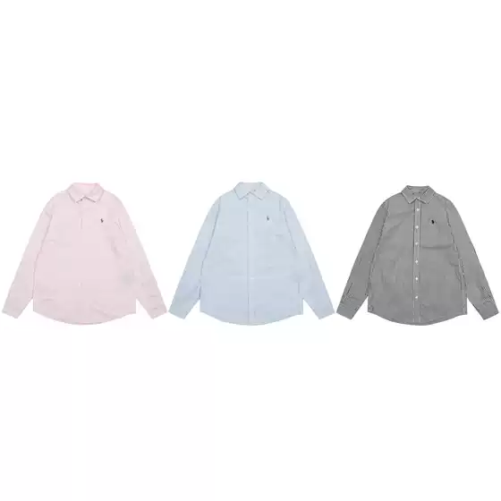 2025 Summer Cross-Border Rl Raffia Stripes Basic Classic Embroidered Pony Couple Oxford Cloth Shirt Long Sleeves