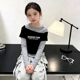 女童长袖儿童洋气韩版中大童春秋假两件短款上衣打底学生T恤