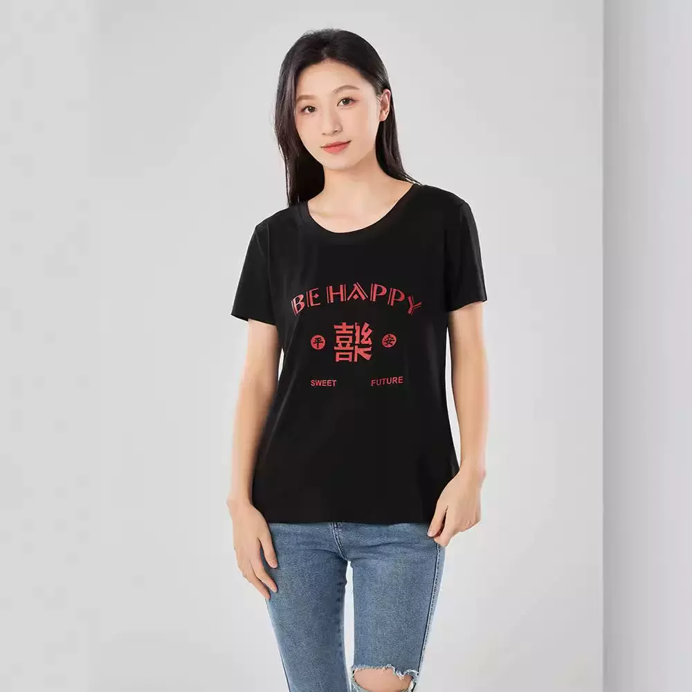 新款索罗纳短袖女装冰感t恤文化衫字母广告衫宽松圆领工服文字印