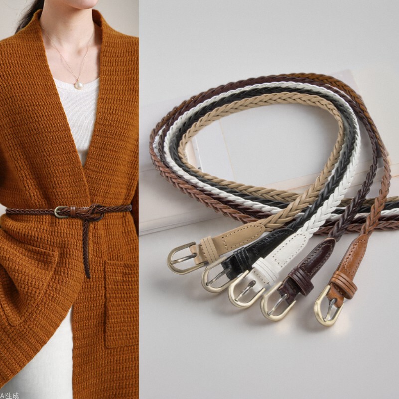 Woven Retro Women's Belt with Sweater Skirt Jeans Slim Waist Women's Non-porous Belt Cross-border Hair