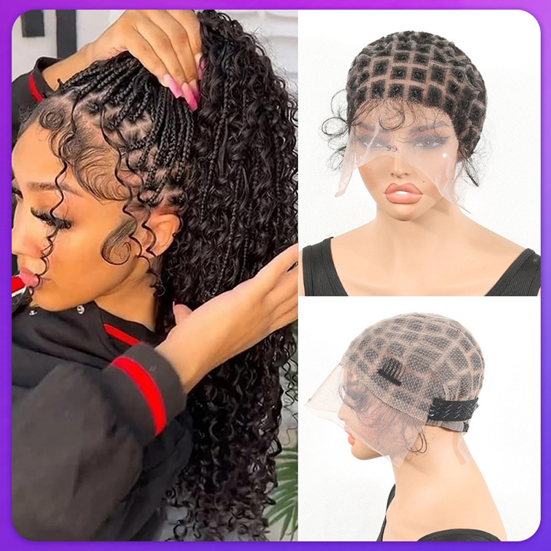 Braided Cap with Human Hair Baby Hair Double-Layer Full Lace Hand-Crocheted Wig Cap
