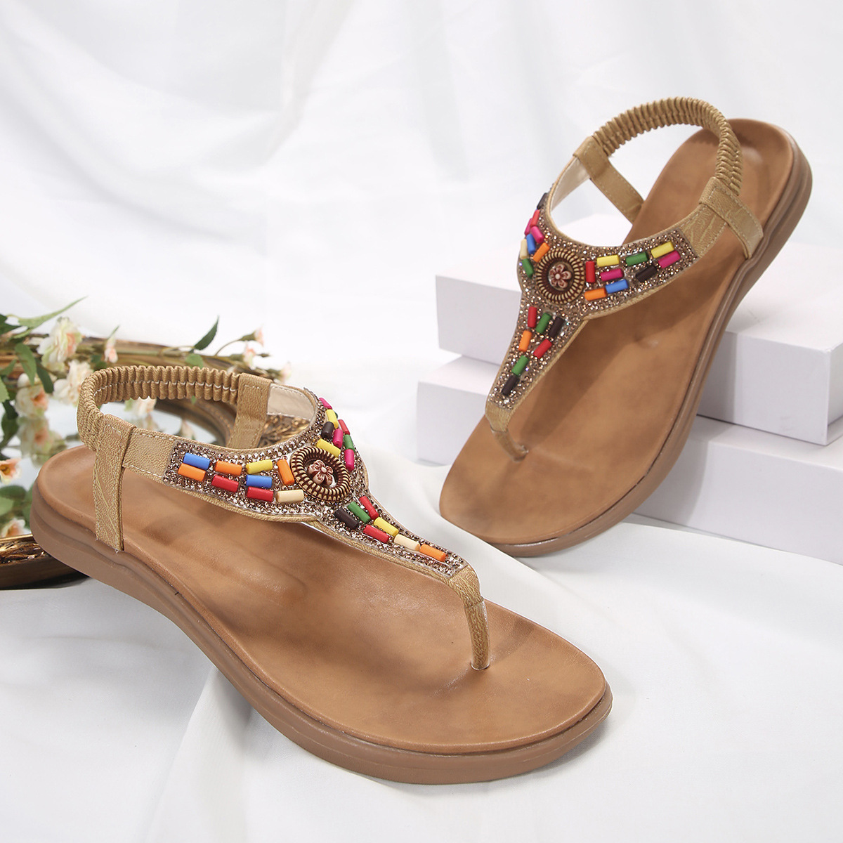 Women's Bohemian Colorful T-Strap Thong Sandals display picture 10