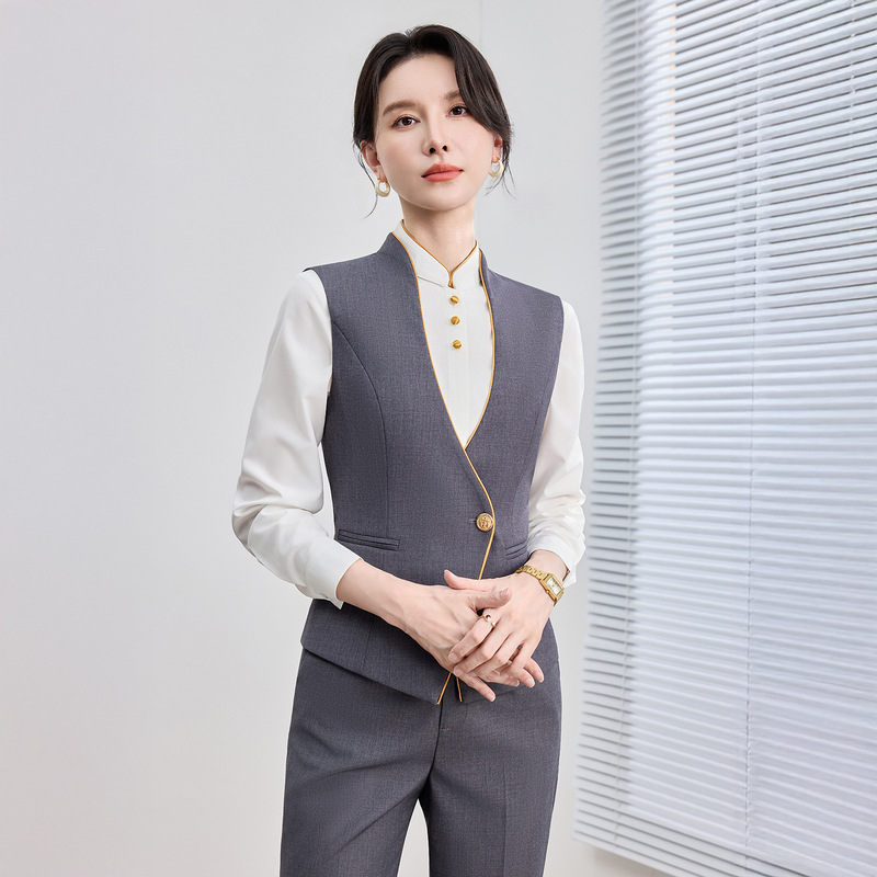 Professional suit vest set for women, suitable for spring and autumn, elegant style, ideal for beauticians, hotel receptionists, event staff, and other service personnel