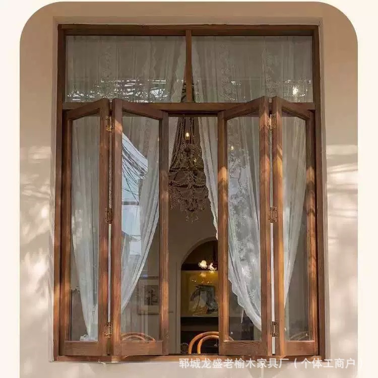 Old Elm Indoor Door Frame Chinese Retro Dessert Shop Coffee House Window Frame Old-Fashioned Sliding Folding Window