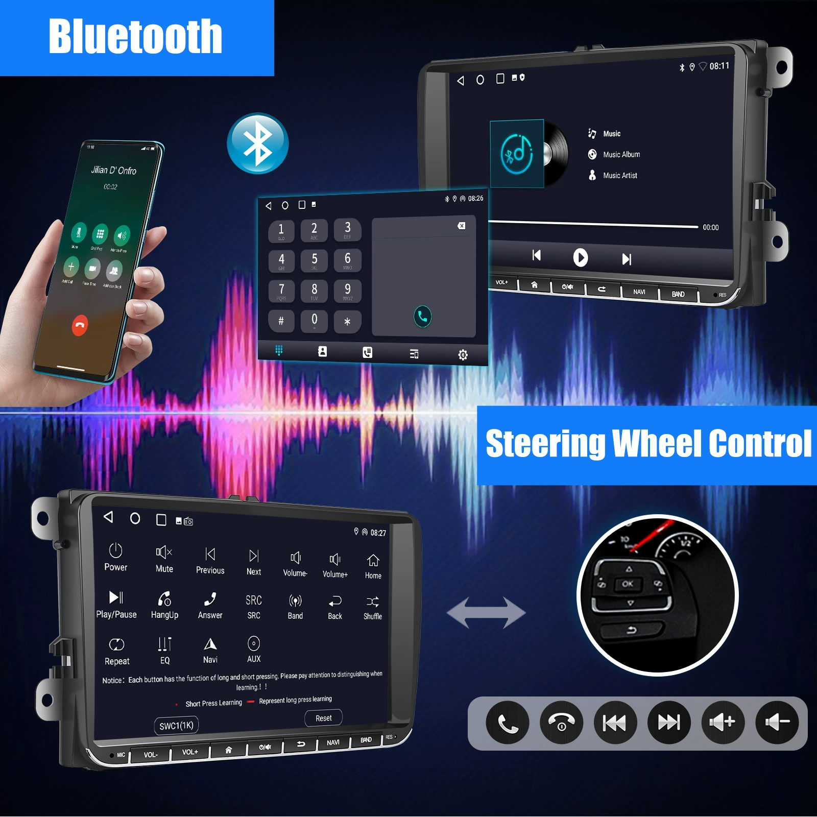 9" Android 14, 4G+64G беспроводная автомобильная акустика с GPS‑навигацией, Wi‑Fi, RDS, FM‑тюнер, Bluetooth, эквалайзер, для моделей Volkswagen