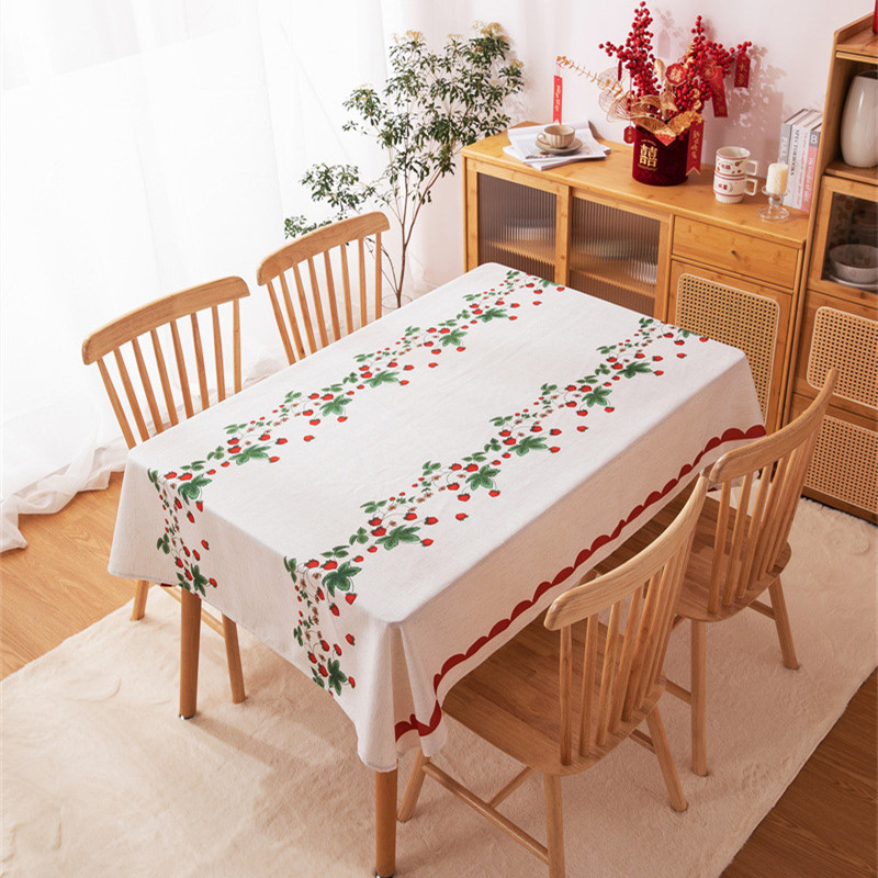 Tovaglia rettangolare per tavolino da caffè, tavolo da pranzo, decorazione per sala da matrimonio con stampa digitale rossa di tulipani e fragole._voghion.com
