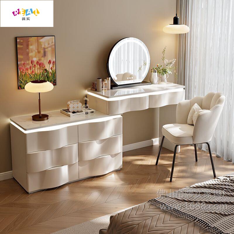 2026 New Modern Minimalist Bedroom Dressing Table with Ambient Lighting, Solid Wood Frame, Integrated Dresser and Drawer Cabinet 2026 New Modern Minimalist Bedroom Dressing Table with Ambient Lighting, Solid Wood Frame, Integrated Dresser and Drawer Cabinet