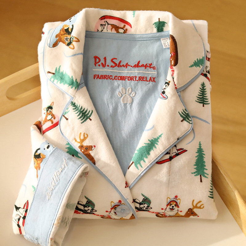 Autumn and Winter Pajamas for Women Christmas Printed Long-Sleeved Trousers Autumn Women's Home Wear Set