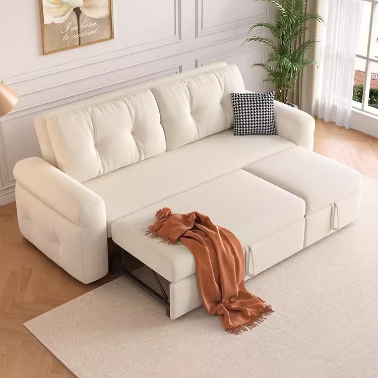 Sofá cama de estilo crema pequeña sala de estar doble triple sofá cama retráctil cama de peinado plegable