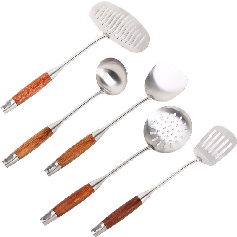SPUCR SUPOHUA304 mango de madera de pera de acero inoxidable conjunto de utensilios de cocina hogar grueso aislamiento de hortalizas fritas fritas