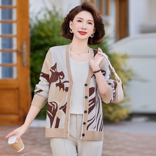 Mom's Spring Casual Knitted Coat Foreign-style Top 40-year-old Young-aged and Elderly Loose Casual Jacket Sweater