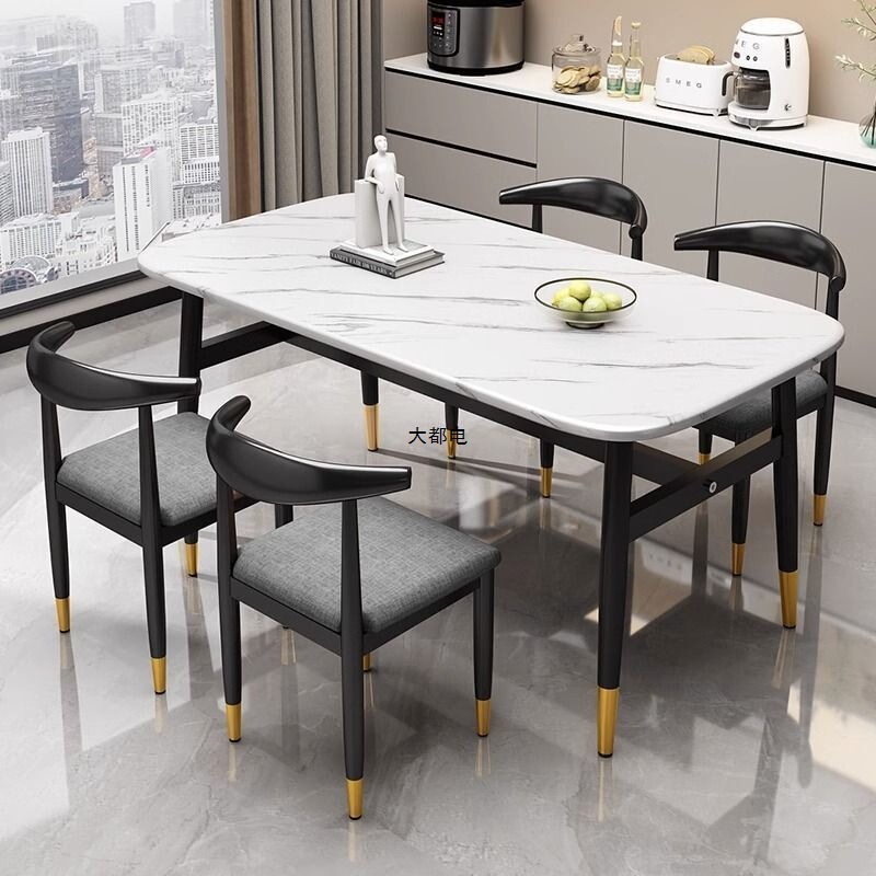 Home Dining Table and Chairs, Simple Dining Table Set for Small Apartments, Rental House Minimalist Table, Rectangular Commercial Dining Table