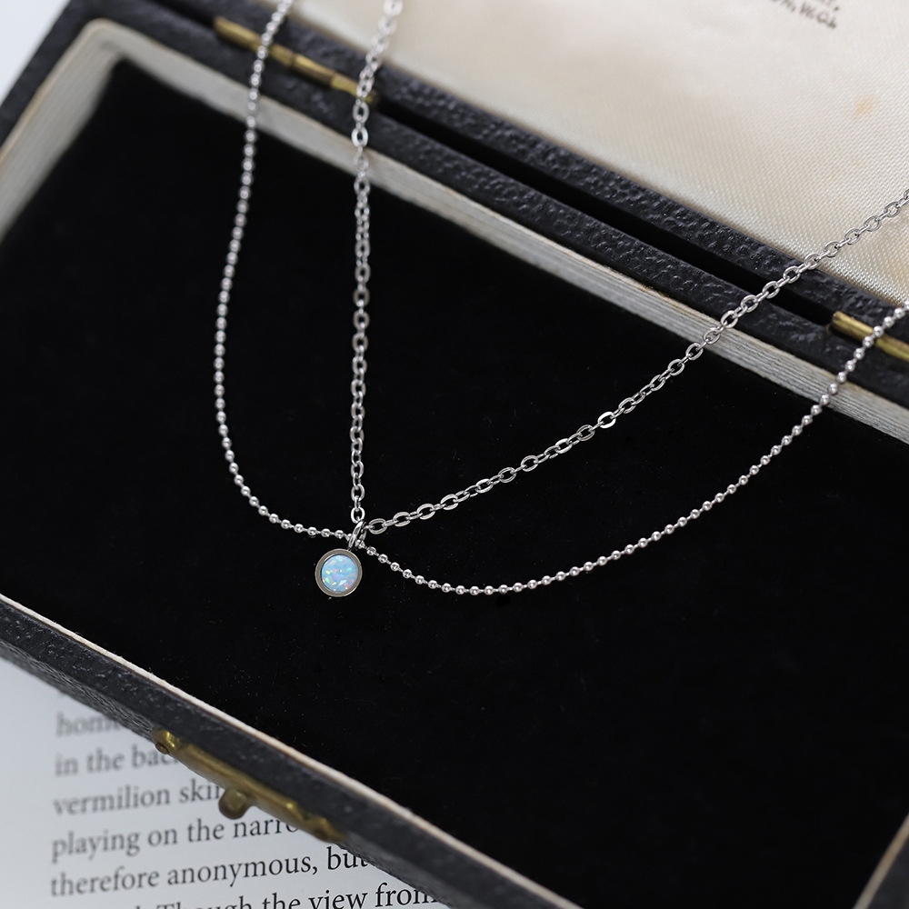 Artificial Gemstones Inlay Material Layered Necklaces Classification 304 Stainless Steel Chain Material ball chain Chain Type Vacuum Plating Real Gold Plated Round 304 Stainless Steel Casual Simple Style Waterproof Non Tarnish 304 Stainless Steel Layered Necklaces