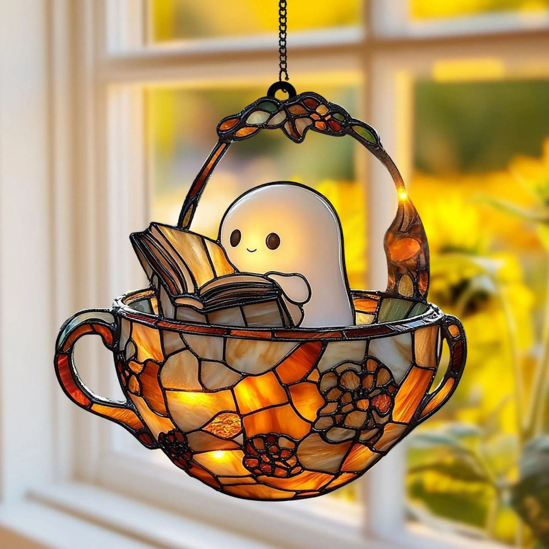 Ghost Reading Book Suncatcher Hanging Decor|undefined