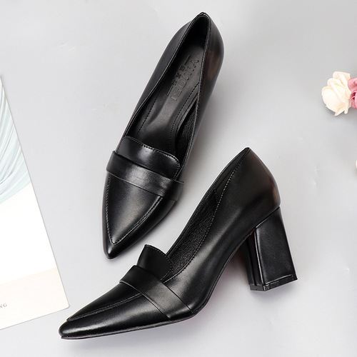 High-heeled black thick-sole work shoes with soft mid-sole, low-heeled professional work shoes for office, single shoes for women, small and large sizes
