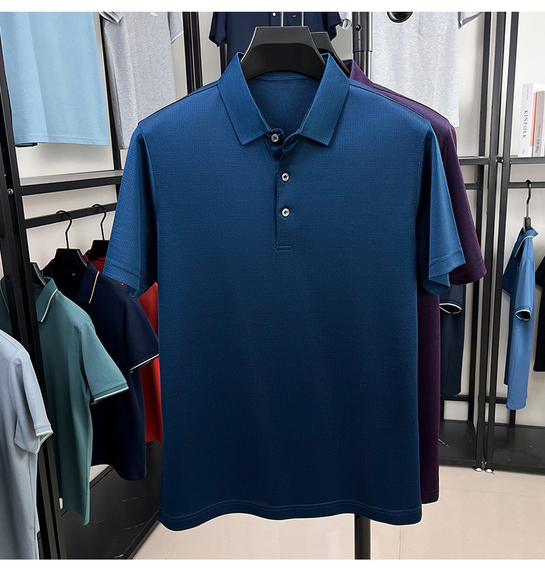 Áo polo nam tay ngắn lụa tơ tằm dáng rộng cổ bẻ mỏng nhẹ — Xanh thông XP15573A chi tiết 12
