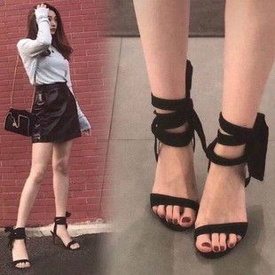 Lace-Up Sandals for Women 2025 Summer New Korean Style High-Heeled Open-Toe Sandals for Women Stiletto Sexy Cross-Strap Women's Shoes