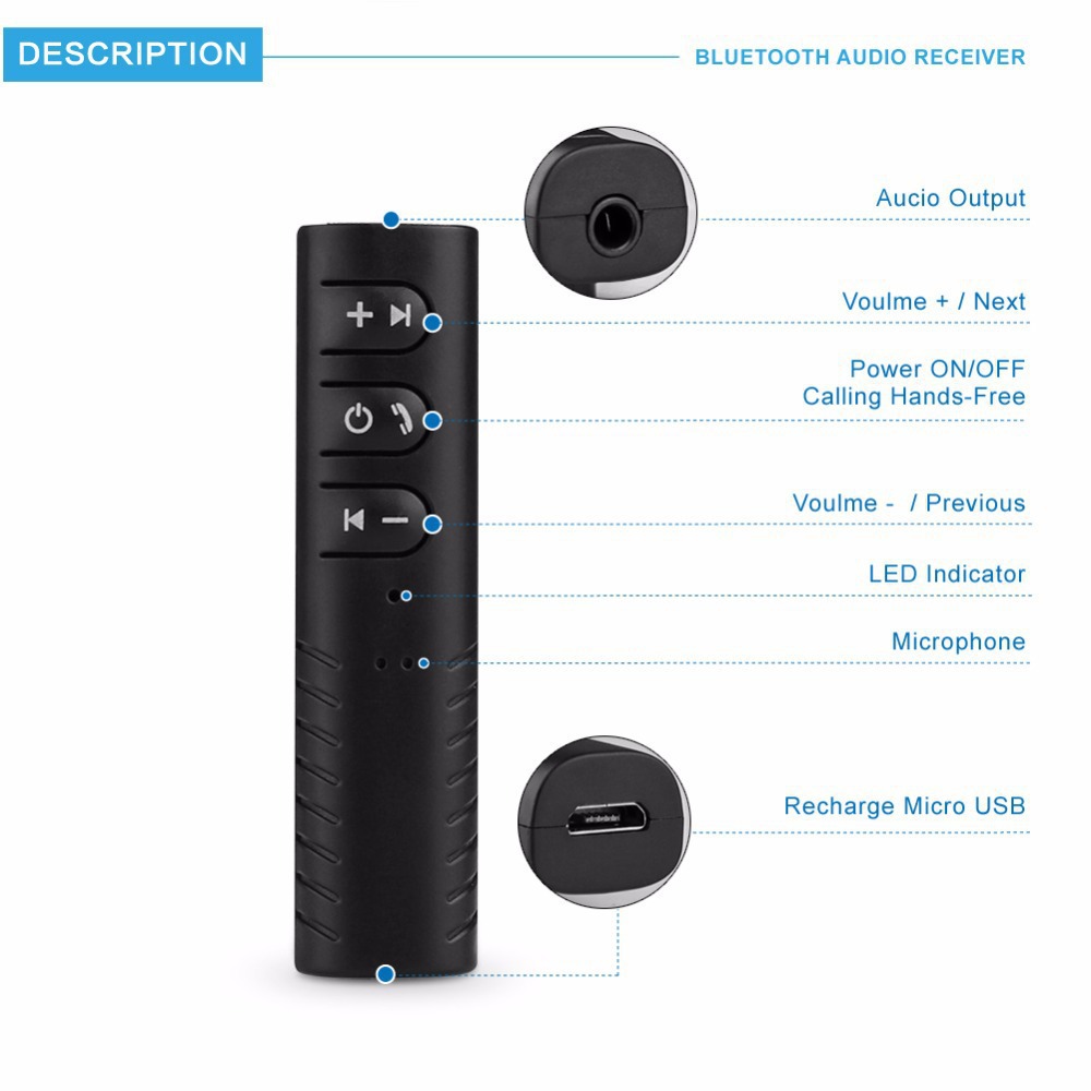 Lavalier 3.5mm Bluetooth Receiver Car Bluetooth Hands-Free Audio Receiver Portable Mp3 Music Player