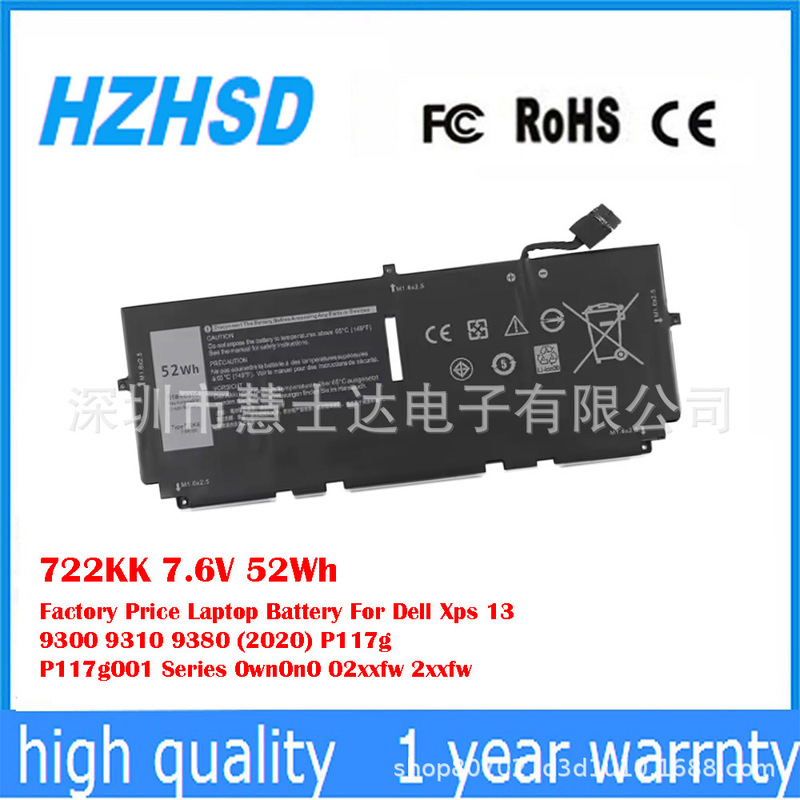 For Dell Xps 13 9300 9310 9380 2Xxfw Fp86V Wn0N0 Battery 722Kk