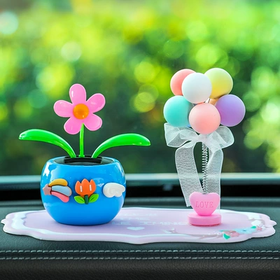 decoration solar swing sunflower | Car ornaments - upgraded-sun-blue-balloon-pink-pad