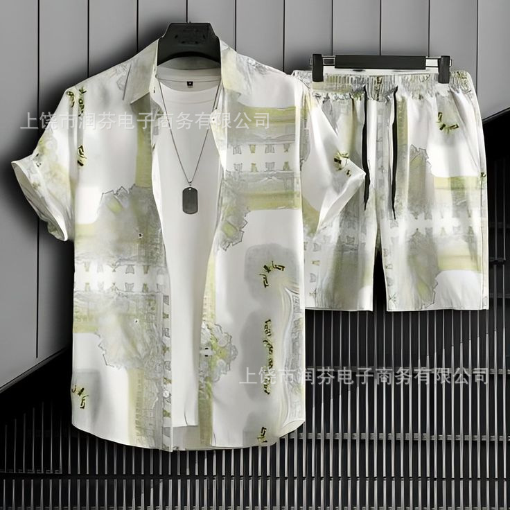 2026 viaje transfronterizo de vacaciones de viento camisa set hombre verano suelto transpirable dos piezas set mar ocio versátil