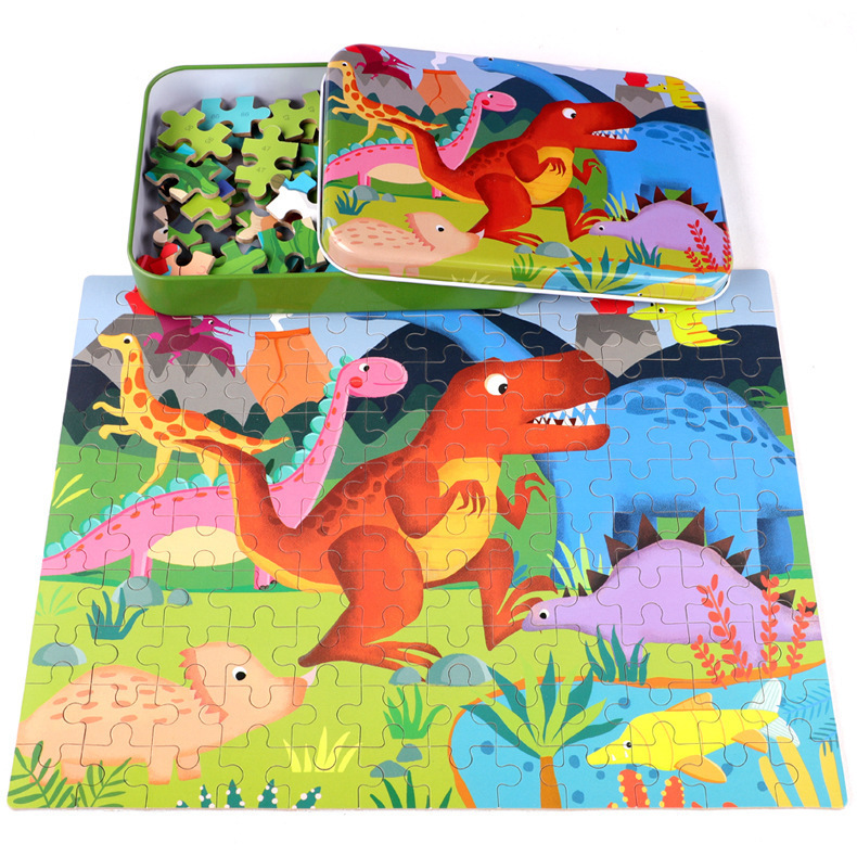 Rompecabezas de dibujos animados de Historia de educación temprana para niños de 3 a 6 años de edad 120 piezas de caja de hierro creativo pintado a mano