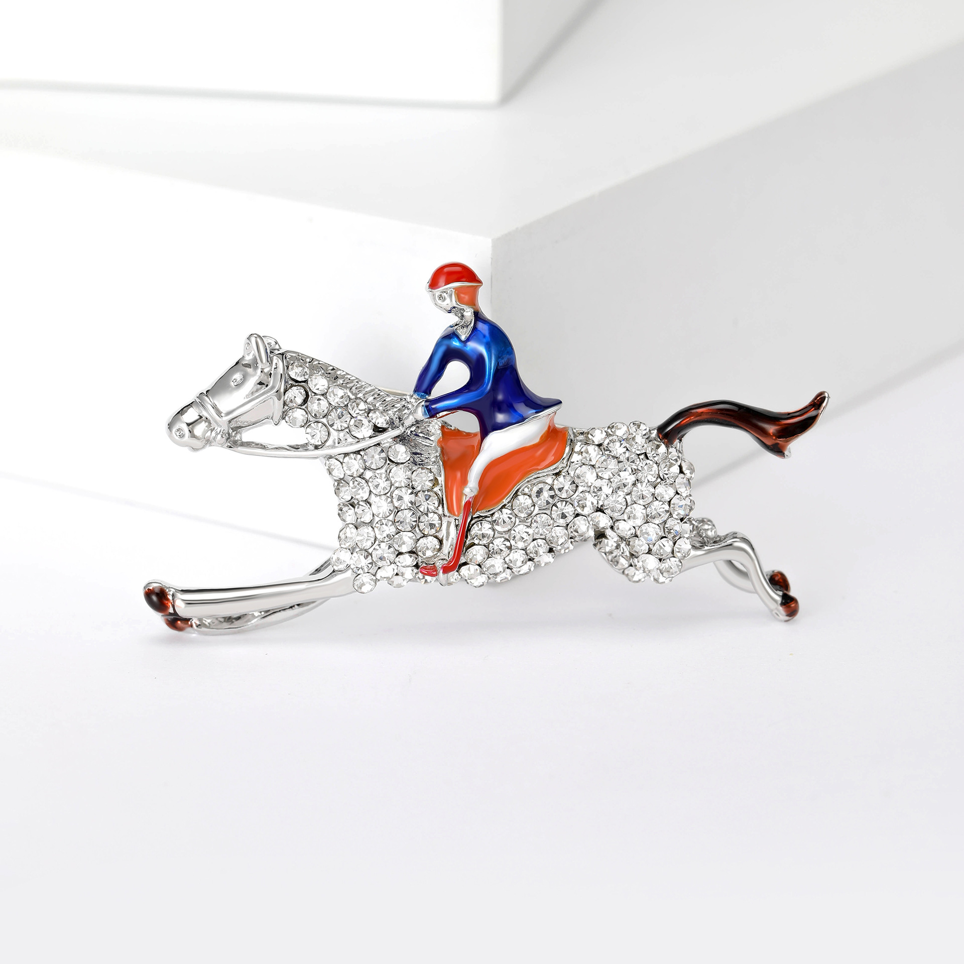 Alloy Material Retro Pin Human Horse Alloy Enamel Inlay Rhinestones Men's Brooches