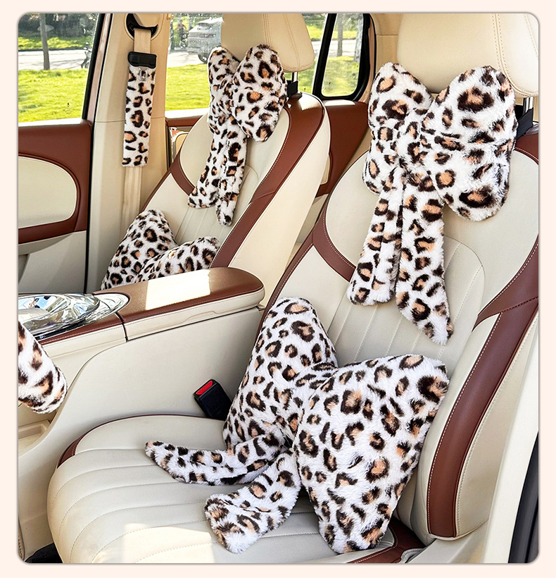Winter New Product Car Headrest Neck Pillow Cross-Border Car Seat Cushion Leopard Print Car Decoration Lumbar Support