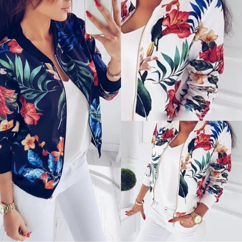New European and American-style hot-selling women's floral fashion autumn jacket—short printed coat