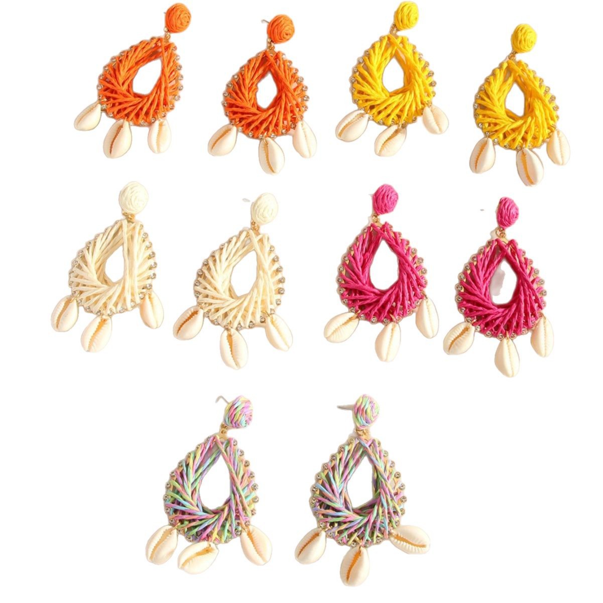 Bohemian Raffia Shell Earrings Geometric Ocean Style Beach Jewelry_voghion.com