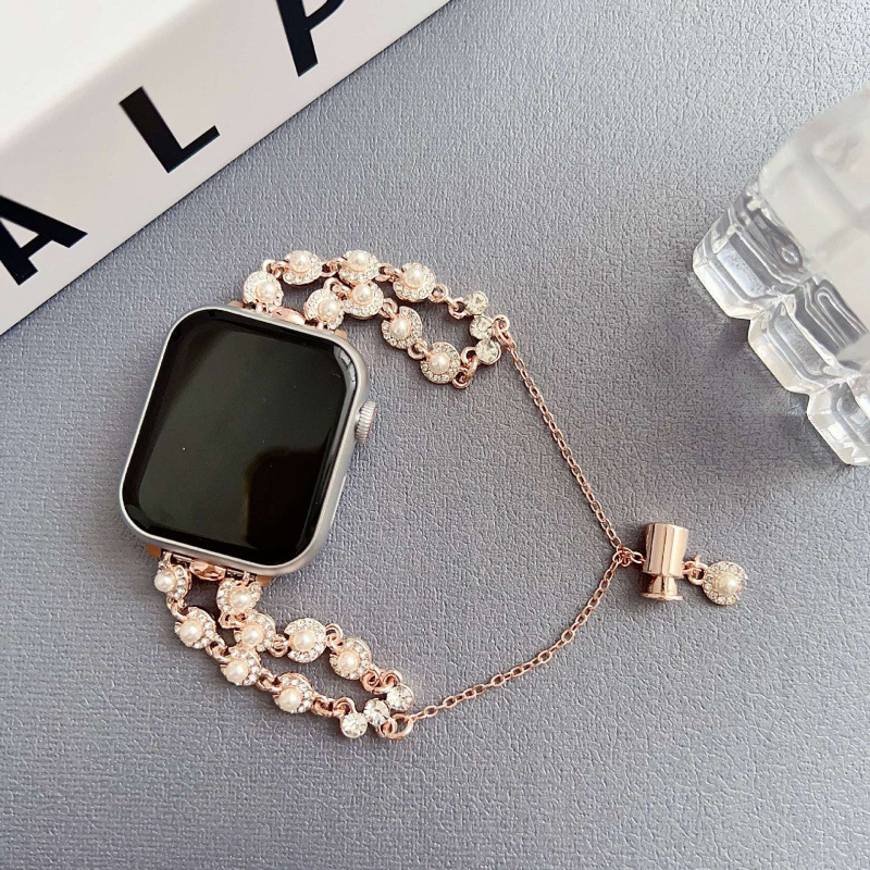 Suitable for Apple Watch Apple Wristband iWatch Generation 56789Se Smart Watch Strap Small Pearl Rhinestone Bracelet for Women