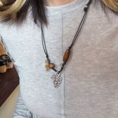 波西米亚木头几何葡萄吊坠多层毛衣链秋冬款锁骨链小众设计感项链