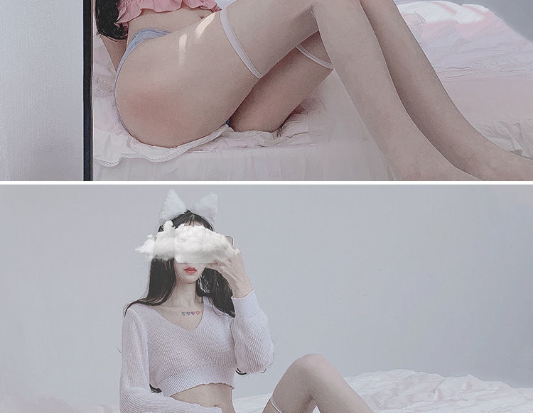 丝袜黑色ins破洞半截网纱花边长筒过膝甜美可爱包芯丝大腿袜详情14