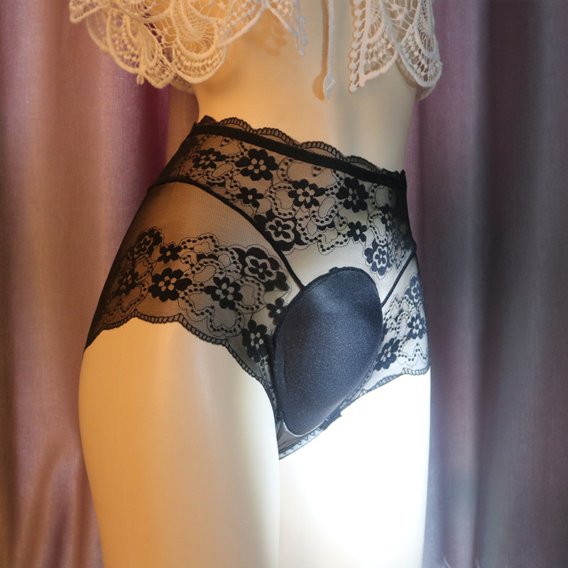 性感高腰蕾絲透明凹凸設計顯大太空艙內褲海綿透氣激情平角褲男士