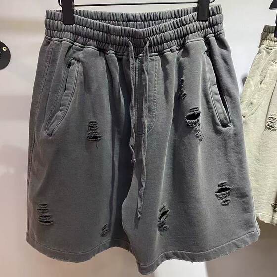 American-style hip-hop fashion brand shorts men's European and American cross-border hole-in-the-hole washed vintage five-point pants all-match casual sports pants