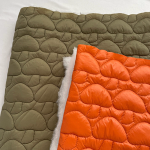 Beautiful Solid Color Army Green and Orange Cute Mushroom Embroidery Quilted Cotton Fabric for Autumn and Winter Clothing DIY