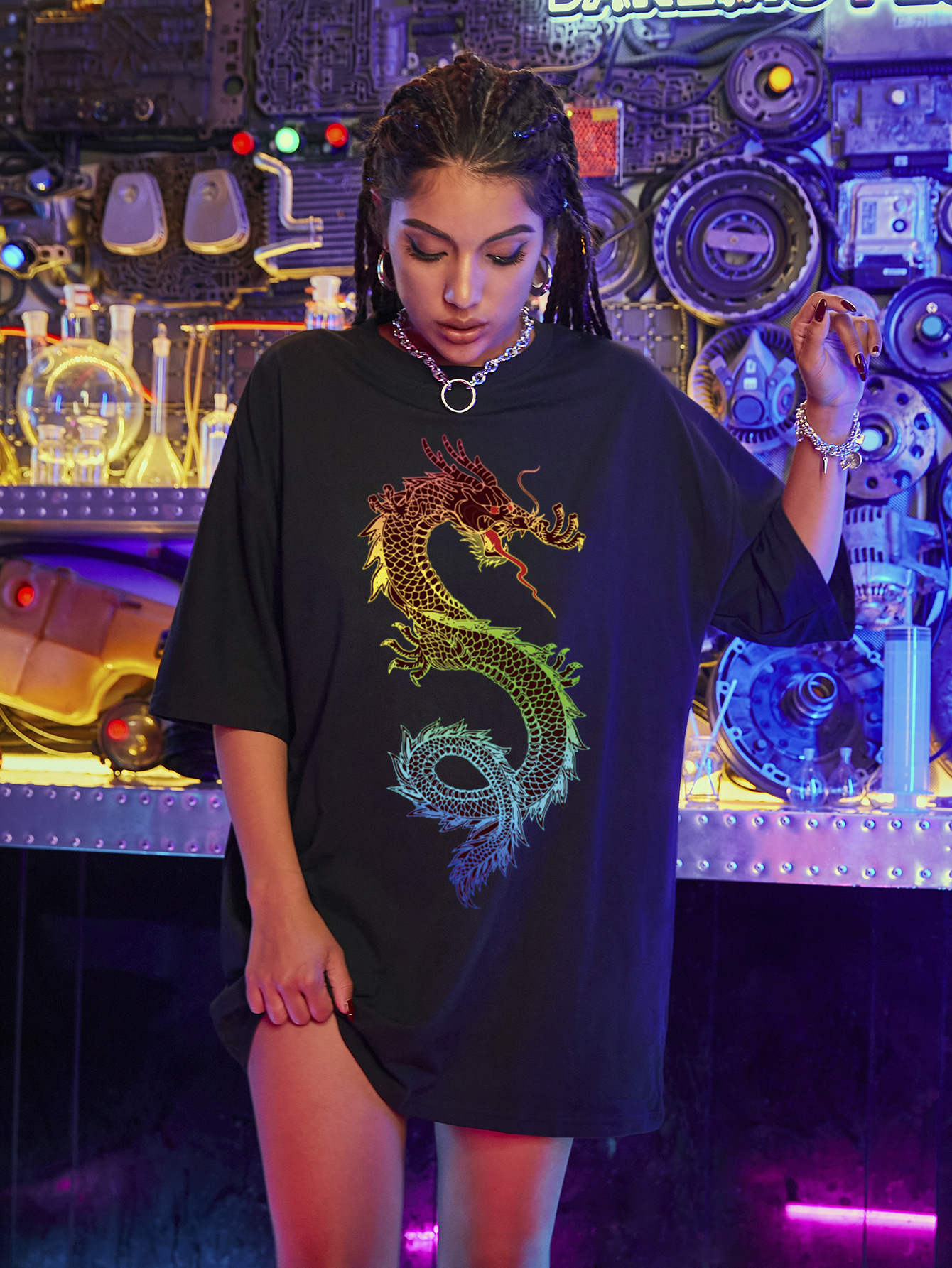 dragon totem print short-sleeved T-shirt nihaostyles clothing wholesale NSSN83693