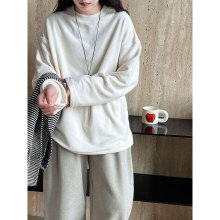 NS韩系小众软糯摇粒绒长袖打底衫女冬季新款磨毛百搭圆领卫衣2119