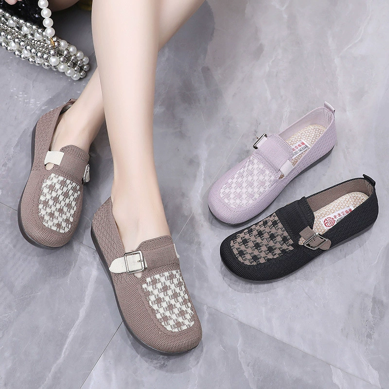 Старая пекинская тканая обувь женская весна 2025 новый педаль ленивая обувь новая китайская одиночная обувь мягкая подошва удобная мама обувь