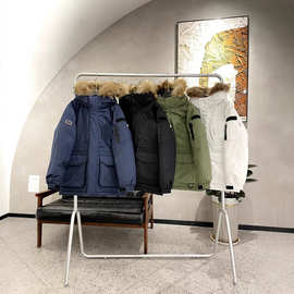 一束家 经典款大毛领洋基队韩版工装羽绒服三防男女同款情侣款