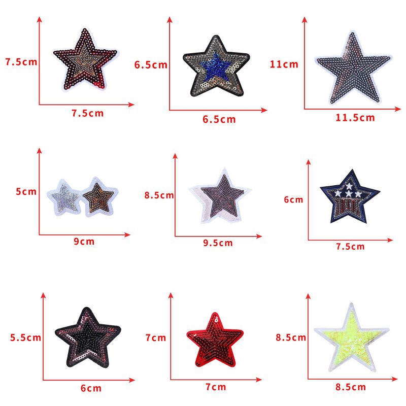 在庫あり 新品 カラフルな五芒星 スパンコール刺繍 布製ワッペン バッグ用パッチ 衣類用ワッペン 多用途刺繍ワッペン 卸売|undefined